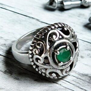 Carolyn Pollack 925 Sterling Silver Faceted Emerald May Birthstone Ring Size 5